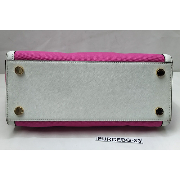 Michael Kors Selma Fuschia Pink Canvas Leather Trim Zipper Satchel Shoulder Bag - Picture 7 of 16